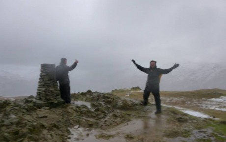 Gareth and Lawrence on Loughrigg on a wild day