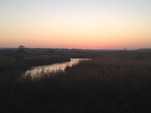 Sunset over Castle water marshes, Rye Harbour